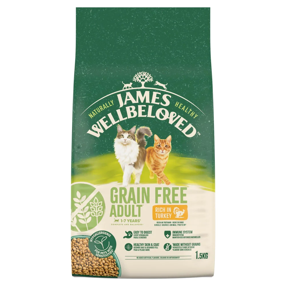 Hipoalergiczna Bezzbożowa Sucha Karma dla Dorosłych Kotów Bogata w Indyka 1,5 kg Image 1